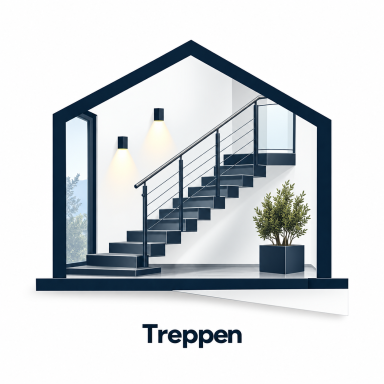 Illustration einer geraden Metalltreppe mit Geländer