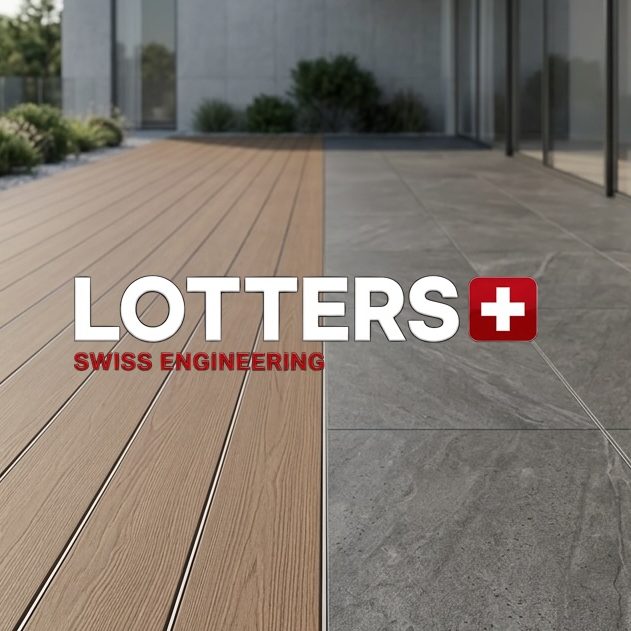 LOTTERS Bodensysteme LOTTERS Terrassenboden vor einem modernen Gebäude