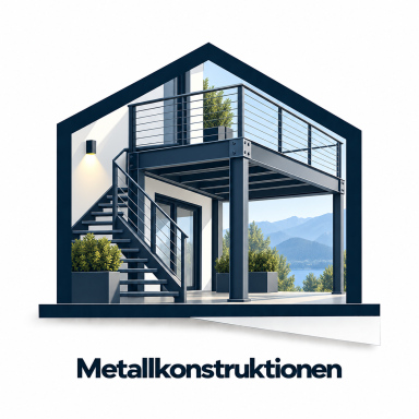Illustration einer Metallkonstruktion mit Aussentreppe und Balkon