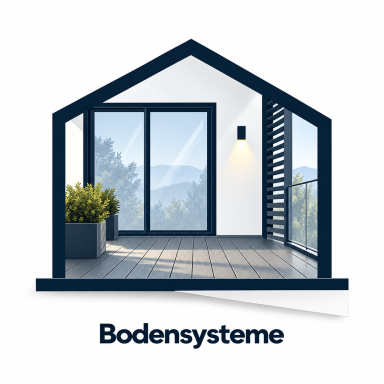 Illustration eines Terrassenbodens vor einer Glasfront